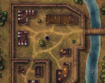 Outpost Battlemap, DnD Map, River, Fort, D&D, Forest, Battlemap, RPG Map, TTRPG, 5e, Roll20, Foundry, Digital Map, Gridded Map