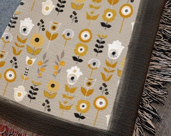 Mid-Century Modern Woven Throw Blanket – Judaica hamsa, evil eyes, original art, Retro Home Décor, Couch Throw, housewarming, Jewish symbols