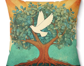 Etz Chaim Pillow Judaica throw pillow home decor jewish gift decorative pillow tree of life original art peace dove judaica gift holiday