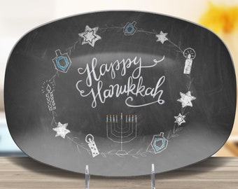 Happy Hanukkah Platter for latkes donuts hanukkah gift chalkboard plate Dish for latkes hanukkah home decor custom platter dish