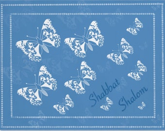 Butterfly Shibori Style Challah Cover Shabbat table placemat bread board cover challah board shabbat shalom shabbat gift judaica home decor