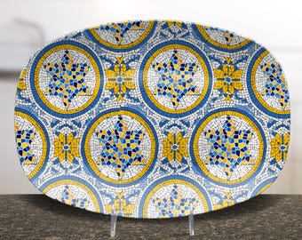 Melamine Judaica Platter – Shabbat Holiday Tray, Rosh Hashanah Gift, Challah or Dessert Tray, Durable & Lightweight, Jewish Star Mosaic