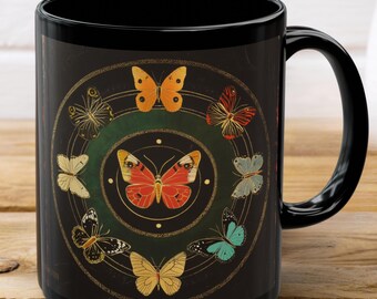 Vintage Butterfly Mug 11oz Coffee Cup Vintage Botanical Art Print Nature lover gift Original Art Butterfly gift work mug Boho Retro