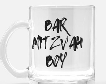 Bar Mitzvah boy graffiti Mug Glass clear coffee mug tea lover coffee lover gift judaica birthday gift Bar Mitzvah gift Jewish home decor