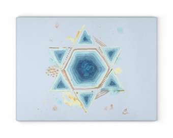 Watercolor Jewish Star Glass Cutting Board | Magen David Star of David Original Judaica art Challah board Shabbat Rosh Hashannah Table