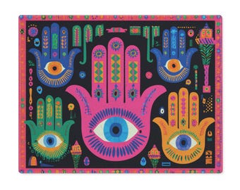 Challah Cover Placemat Judaica Table Decor, Rosh Hashanah Gift, Shabbat Table Mat, Jewish Holiday Linen, Fabric Challah Cover, hamsa pop art