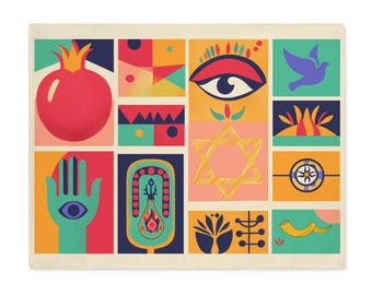 Challah Cover Rosh Hashanah Shabbat Challah cover shabbat gift for home placemat art Modern rosh hashanah challah cover Jewish Symbols hamsa