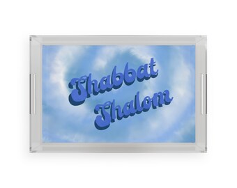 Acrylic Serving Tray for shabbat, challah tray, groovy tie-dye shabbat design,