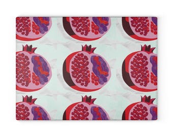 Judaica Glass Cutting Board Original art Challah Board, Rosh Hashanah, Jewish Kitchen, Jewish Art, Shabbat gift, Jewish Wedding, pomegranate