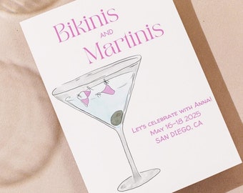 Bikinis and Martinis | Bachelorette Party | Editable Digital Download Template
