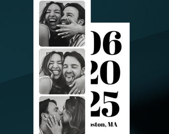 May include: Black and white photo save the date announcement for a wedding. The date is June 2025 in Boston, MA. The announcement includes a QR code and the text "Save the Date MacKenzie & Joe" and "Invitation to follow".