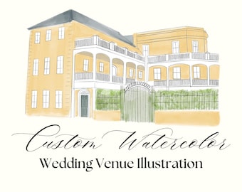 Custom Wedding Venue Watercolor Illustration: Save the Date, Invitation (Digital Download