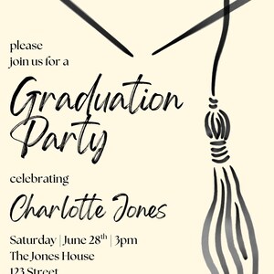 Grad Cap Invite | Graduation Party | Editable Digital Download Template ...