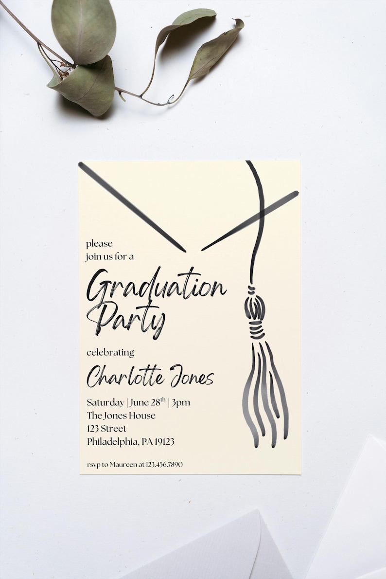 Grad Cap Invite | Graduation Party | Editable Digital Download Template ...