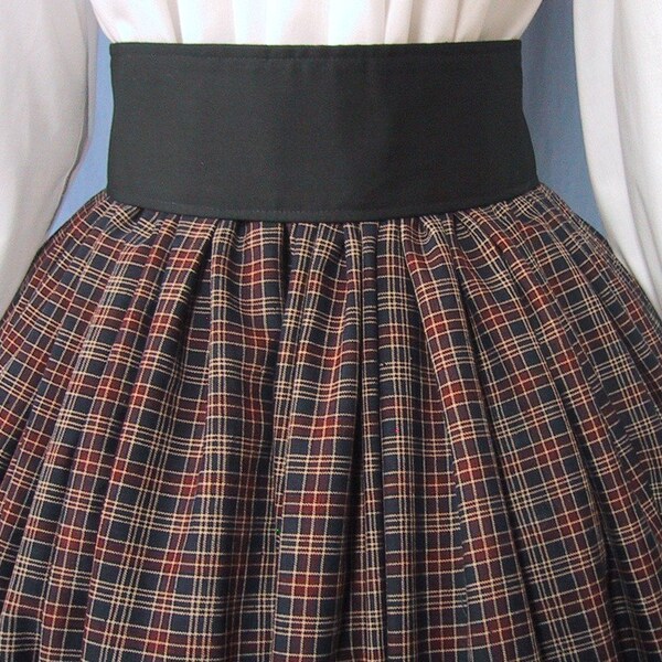 Scottish Festival - RenFaire Costume - Civil War Reenactment - Plaid Long Skirt - Handmade - Cotton Homespun Dark Navy and Red
