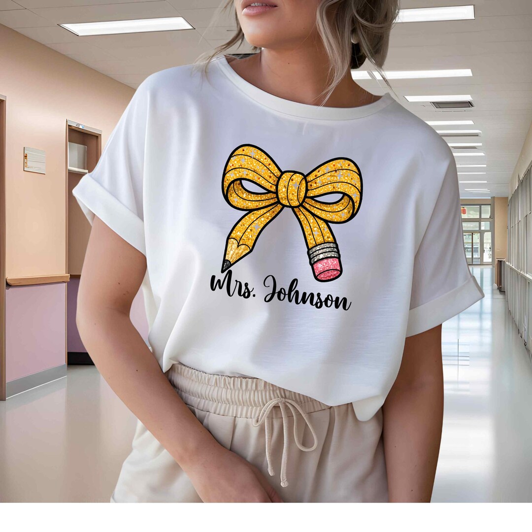 Pencil Bow Teacher Shirtsbulk Custom Orders Rhinestone Look
