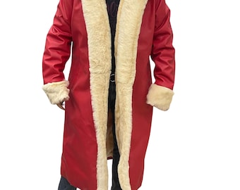 Abrigo de piel sintética de oveja roja para hombre: chaqueta larga de invierno auténtica con forro de piel.