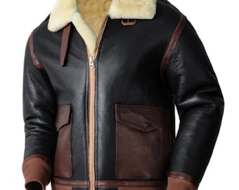 Men's Military Black Shearling Jacket – Warm Winter Outerwear for Stylish Comfort