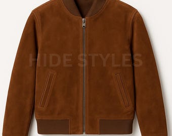 Goat Suede Leather Bomber Jacket for Men : Dark Gray, Silk Lined