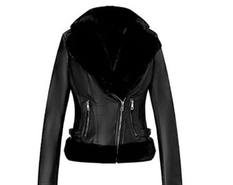 Women's Latest stylish with fur genuine Sheepskin Trending leather Jacket