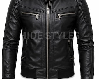 Men's Black Slim Fit Biker Leather Jacket – Motorcycle Style Zipper Coat