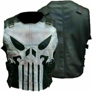 Punisher Skull Tactical Leather Vest – Premium Military-Style Biker Gear for Bold Riders