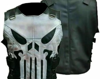 Punisher Skull Leather Tactical Vest - Military Biker Gear