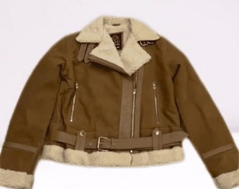 Women's Brown Shearling Bomber Jacket - Cozy & Stylish Winter Outerwear"