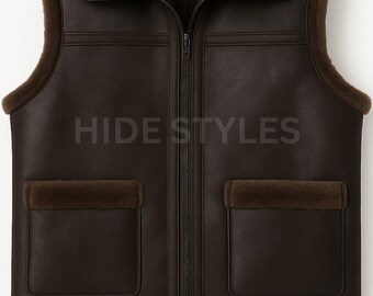 Men’s Winter Vest Coffee Brown Genuine Sheepskin