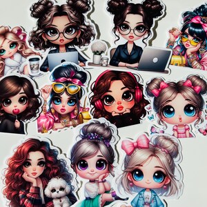 Conjunto de 11 adesivos de vinil Slay Cute Little Dolls Girls, 5-7 cm, nº 14