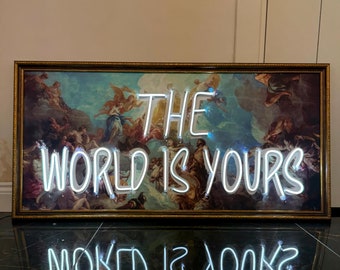 The World Is Yours Neon Painting Art | Scarface Canvas | Neon Sign Bedroom | Pop Culture Wall Art | Neon Light | Pop Art Neon Sign