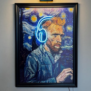 Van Gogh Neon Painting Art | Pop Culture Wall Art | Neon Sign Art | Neon Sign Bedroom | Pop Art Neon Sign | Modern Wall Art | Pop Art Canvas