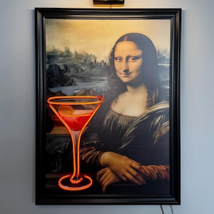 Mona Lisa Neonmalerei Kunst | Bar Leuchtreklame | Pop Kultur Kunst | Neonlicht | Moderne Wandkunst | Leuchtreklame Kunst | Gerahmte Wandkunst