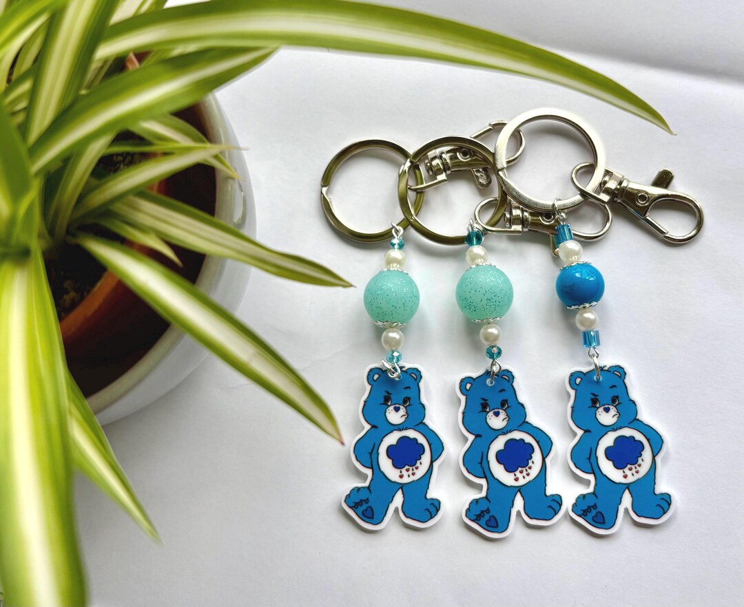 Grumpy Rain Cloud Bear Keychain: Fun Cartoon Resin Charm; With Beads ...