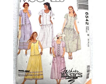 McCalls 6542 -Womens Cut to Size 12 Vintage 1993- Drop Waist Dress - Size B