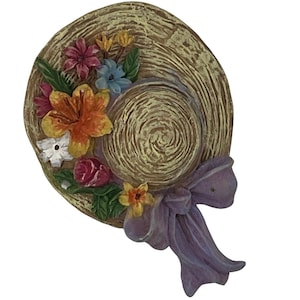 Vintage Hat Pin -Floral Straw Hat -Resin Design 2.5” long x 1.5” wide