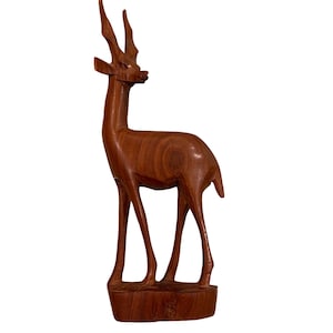 Hand Carved Wood Antelope/Gazelle Sculpture 10in tall