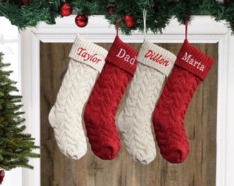 Personalized Family Christmas Stockings,2024 Embroidered Christmas Stocking,Knitted Stockings With Name,Monogram Stocking,Holiday Decor Gift