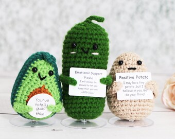 Adorable Handmade Crochet Pickle Carrot Sunflower Emotional Support Gift Emotional Support Pickle Crochet vegetables Cheer up gift for her