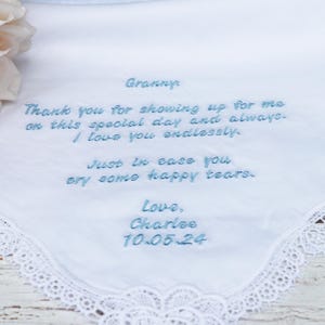 Something Blue Gift for Bride/Wedding Monogram/Bridal handkerchief/Personalized hanky/Wedding favors gifts/Gift For happy tears/Embroidered
