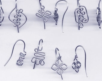 Symbol Jewelry Findings, 5 Pairs Adinkra Symbol Ear Wires Non-Tarnish Silver Parawire