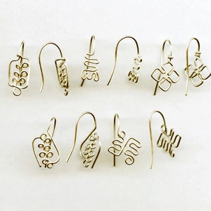 Symbolic Jewelry Findings, 5 Pairs Brass Adinkra Ear Wires image 1