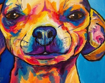 Colorful Chihuahua Dog Art Print, Pet Portrait