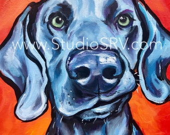 Weimaraner Dog Art Print, Colorful Pet Portrait