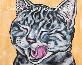 12x12 Tabby CAT original painting free shipping