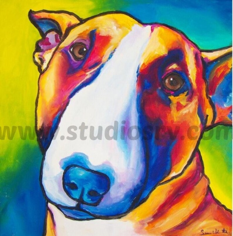 12x12 Colored Bull Terrier print image 1