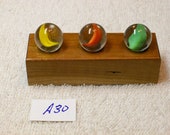 Marble Lot Of 3 Vintage Peltier Banana Cat Eye Marbles With Display A30