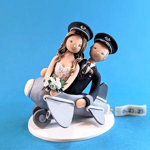 Bride & Groom On a Plane Customized Pilots Wedding Cake Topper - By MUDCARDS