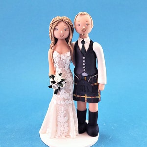 Bride & Groom Customized Scottish Wedding Cake Topper - By MUDCARDS