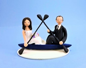 Bride & Groom on a Kayak Customized Wedding Cake Topper By MUDCARDS